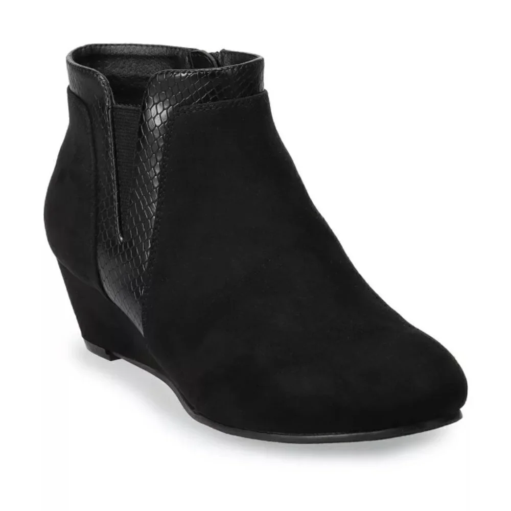 Croft & Barrow Ocelot Black Ankle Boots Booties Sz 6.5